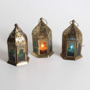 Metalen windlichten Nael met transparant glas - Set van 3